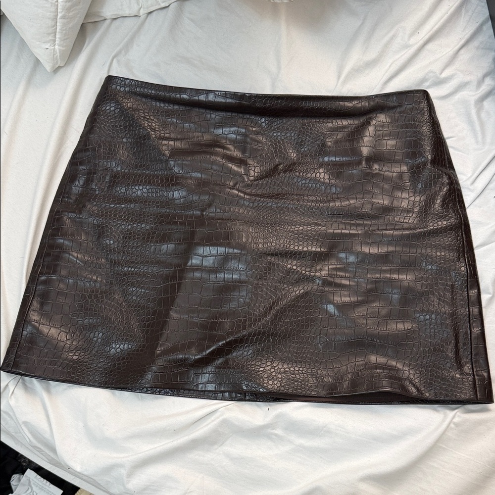 H&M Dark Brown Faux Croc Mini Skirt